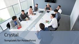  Presentation with business group meeting - PPT theme consisting of group of business people having background and a seafoam green colored foreground