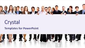  Presentation with holding people in hands - Cool new PPT theme with group of business people holding backdrop and a sky blue colored foreground