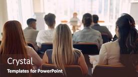  Presentation with listening - Presentation theme with group-of-business-people-listening background and a tawny brown colored foreground