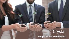  Presentation with young business people - Slide set featuring group of business people look background and a coral colored foreground