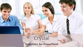  Presentation with monitor computer - Colorful slides enhanced with group of business people looking at computer monitor backdrop and a lemonade colored foreground