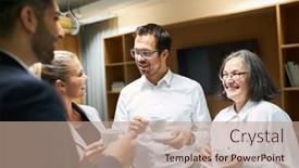  Presentation with coffee talk - PPT theme enhanced with group-of-business-people-making background and a  colored foreground