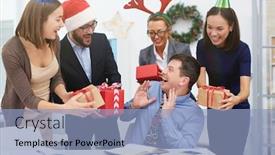  Presentation with group of children in christmas - Presentation consisting of group of business people making christmas surprise to manager background and a light blue colored foreground
