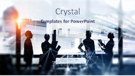  Presentation with group - Audience pleasing slide deck consisting of group-of-business-people-outlines backdrop and a sky blue colored foreground