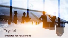  Presentation with group - Presentation design featuring group-of-business-people-outlines background and a lemonade colored foreground