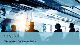  Presentation with people - Cool new slide set with group-of-business-people-outlines backdrop and a light blue colored foreground