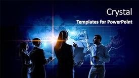  Presentation with people - Slide deck featuring group-of-business-people-outlines background and a navy blue colored foreground