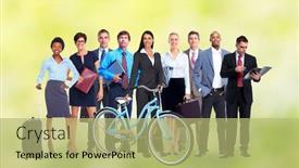  Presentation with green - Beautiful slides featuring group-of-business-people-over backdrop and a mint green colored foreground