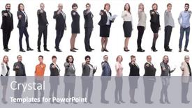  Presentation with finger - Slide deck with group-of-business-people-showing background and a gray colored foreground