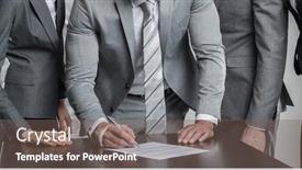  Presentation with contract - Audience pleasing presentation theme consisting of group-of-business-people-sign backdrop and a violet colored foreground