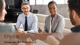  Presentation with diverse women - Slide set featuring group-of-business-people-sitting background and a coral colored foreground