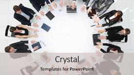  Presentation with round table - Slide set having group of business people sitting background and a  colored foreground