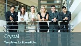  Presentation with stairway - Beautiful presentation design featuring group of business people standing backdrop and a ocean colored foreground