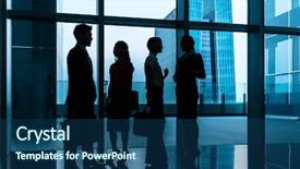  Presentation with business people silhouette - Audience pleasing theme consisting of group of business people standing backdrop and a ocean colored foreground