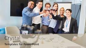  Presentation with stream - Beautiful presentation theme featuring group-of-business-people-stream backdrop and a mint green colored foreground