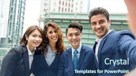  Presentation with take - Amazing presentation theme having group of business people take backdrop and a ocean colored foreground