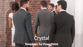  Presentation with people talking - Colorful slide deck enhanced with group of business people talking backdrop and a  colored foreground