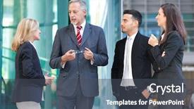  Presentation with people talking - PPT layouts enhanced with group of business people talking background and a dark gray colored foreground