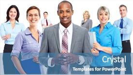  Presentation with team group yellow - Presentation theme having group of business people team background and a teal colored foreground