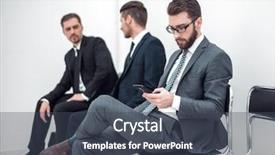  Presentation with business group meeting - Theme enhanced with group of business people waiting background and a ocean colored foreground