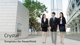  Presentation with group of people silhouettes walking - Slide set featuring group of business people walking background and a light gray colored foreground