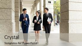  Presentation with group of people silhouettes walking - Slide deck having group of business people walking background and a light gray colored foreground