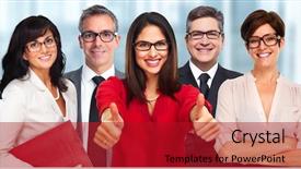  Presentation with eyeglasses - Presentation theme with group of business people wearing eyeglasses background and a crimson colored foreground