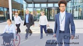  Presentation with wheelchair - Slides consisting of group-of-business-people background and a ocean colored foreground
