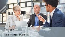  Presentation with business group meeting - Theme featuring group-of-business-people background and a light blue colored foreground