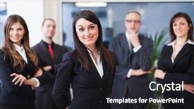  Presentation with group - Presentation design consisting of group of business people background and a  colored foreground