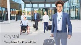  Presentation with wheelchair - Amazing presentation theme having group-of-business-people backdrop and a light gray colored foreground