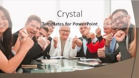  Presentation with business group meeting - Beautiful slides featuring group-of-business-people backdrop and a sky blue colored foreground