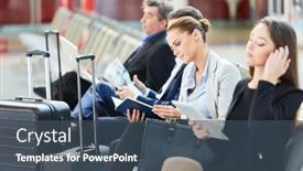  Presentation with airport terminal - Colorful slide deck enhanced with group-of-business-people backdrop and a ocean colored foreground