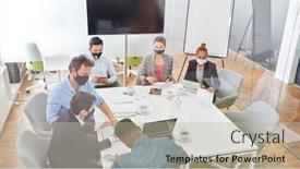  Presentation with business group meeting - Slide set featuring group-of-business-people background and a mint green colored foreground