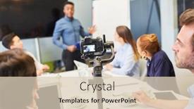  Presentation with live video streaming - Colorful presentation design enhanced with group-of-business-people backdrop and a lemonade colored foreground