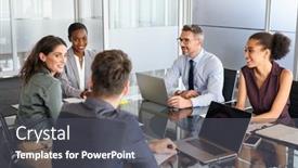  Presentation with discussion room - Slide set featuring group-of-business-people background and a dark gray colored foreground