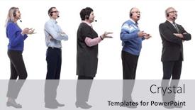  Presentation with microphone - Slides with group-of-business-people background and a light gray colored foreground