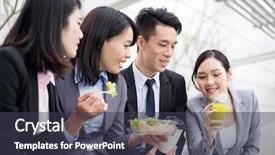  Presentation with team group - Slides with team having salad outside office background and a soft green colored foreground