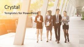  Presentation with team group - Beautiful PPT theme featuring group of business team walking at street backdrop and a lemonade colored foreground