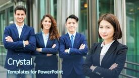  Presentation with team group - Colorful theme enhanced with group of business team backdrop and a ocean colored foreground