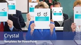  Presentation with face mask - Cool new presentation design with group-of-business-woman backdrop and a ocean colored foreground