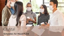  Presentation with business group meeting - Amazing slides having group-of-business-worker-team backdrop and a coral colored foreground