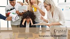  Presentation with business partner - PPT theme having group-of-business-workers-screaming background and a  colored foreground