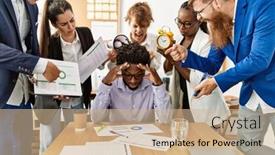  Presentation with business partner - PPT theme with group-of-business-workers-screaming background and a coral colored foreground