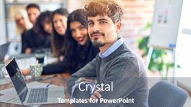  Presentation with office workers - Beautiful slide deck featuring group-of-business-workers-sitting backdrop and a gray colored foreground