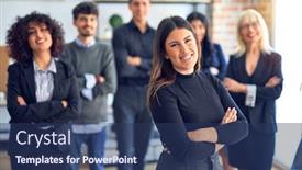  Presentation with office workers - Slides consisting of group-of-business-workers-smiling background and a ocean colored foreground