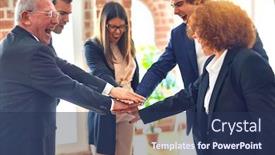  Presentation with office workers - Amazing slide set having group-of-business-workers-smiling backdrop and a ocean colored foreground