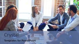  Presentation with working together - Theme featuring group-of-business-workers-smiling background and a teal colored foreground