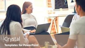  Presentation with office workers - Colorful PPT theme enhanced with group-of-business-workers-smiling backdrop and a coral colored foreground