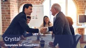  Presentation with business group meeting - Beautiful slide deck featuring group-of-business-workers-smiling backdrop and a navy blue colored foreground